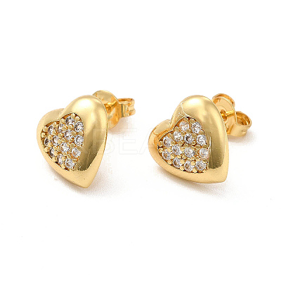Rack Plating Brass Micro Pave Clear Cubic Zirconia Heart Stud Earrings EJEW-F301-20-1