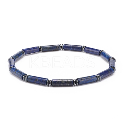 Natural Lapis Lazuli(Dyed) Column & Synthetic Hematite Stretch Bracelet BJEW-JB08458-03-1