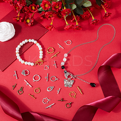 96Pcs 12 Styles Tibetan Style Toggle Clasps FIND-SC0009-16-1