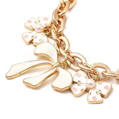 2Pcs 2 Color Alloy Enamel White and Black Bowknot Charm Zinc Alloy Cable Chain Bag Decorative Chains AJEW-BA00162-1