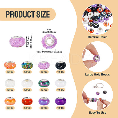 120Pcs 12 Colors Opaque Resin European Beads RESI-TA0004-80-1