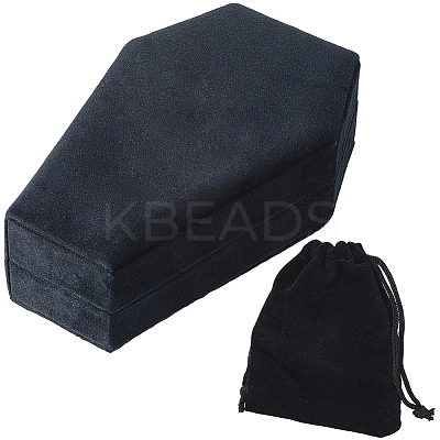 1Pc Coffin Shaped Velvet Jewelry Storage Boxes DARK-BBC0001-01-1