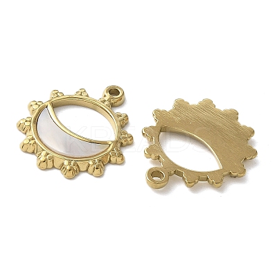 Flower with Lune 304 Stainless Steel Natural Paua Shell/White Shell Pendants Ion Plating(IP) STAS-U037-11G-01-1