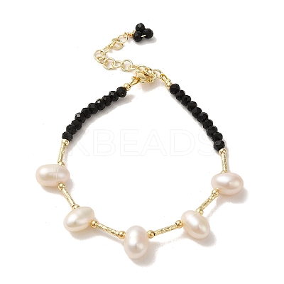 Natural Pearl & Glass & Brass Beaded Bracelet BJEW-C051-09G-1