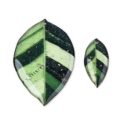 2Pcs Transparent Epoxy Resin Leaf Pendants RESI-T057-94-1