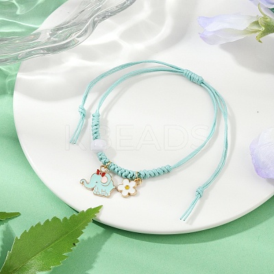 Flower & Elephant Alloy Enamel Charm Bracelets BJEW-JB11696-01-1