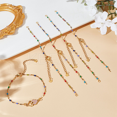 10Pcs 5 Colors 304 Stainless Steel Enamel Oval Link Chain Bracelet Makings AJEW-GO00045-1