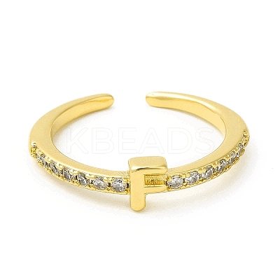 Clear Cubic Zirconia Initial Letter Open Cuff Ring RJEW-H120-09G-F-1