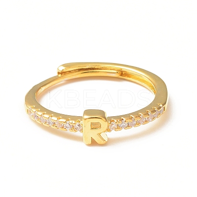 Clear Cubic Zirconia Initial Letter Adjustable Ring RJEW-C052-01G-R-1
