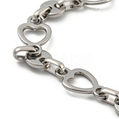 Non-Tarnish 304 Stainless Steel Heart Link Chains Bracelets for Men & Women BJEW-D042-08P-1