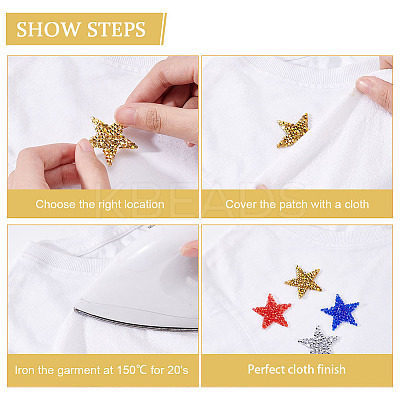 24Pcs 4 Colors Star Hotfix Rhinestone Iron on Patches DIY-FG0003-83-1