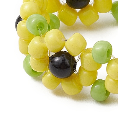 Flower Glass Stretch Rings for Women RJEW-JR00769-1