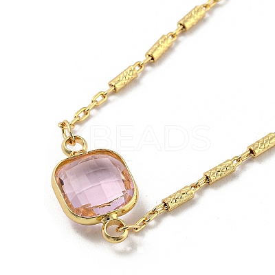 Faceted Square Glass Beads Bib Necklaces NJEW-R263-15G-1
