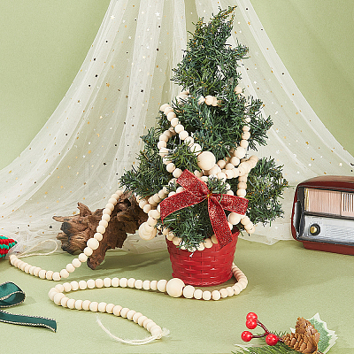 Round Wooden Beaded Garland for Christmas Tree Decoration AJEW-WH20019-62-1