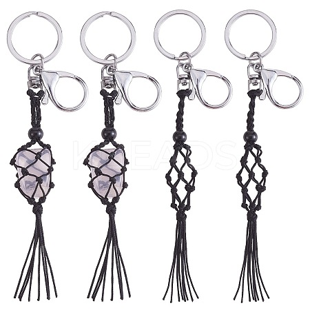 4Pcs  Macrame Fringe Braided Keychain AJEW-SW00014-05-1