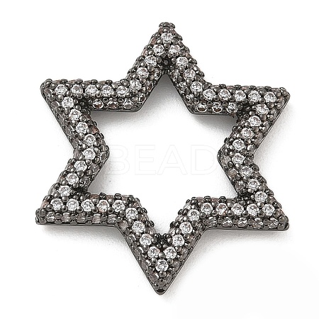 Rack Plating Brass Micro Pave Cubic Zirconia Star Linking Rings KK-A234-004B-07-1