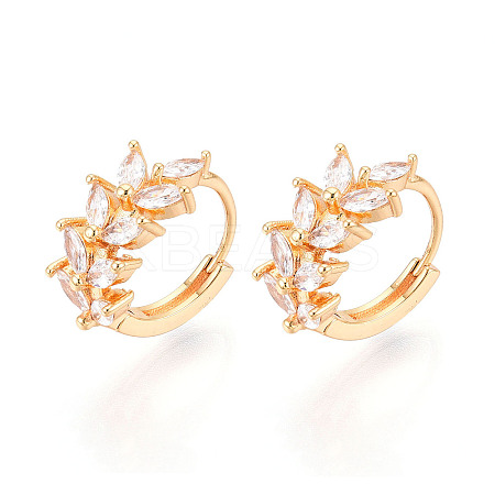 Brass Micro Pave Cubic Zirconia Leaf Hoop Earrings EJEW-T048-41B-G-1
