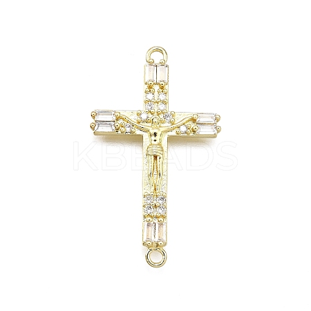 Brass Micro Pave Clear Cubic Zirconia Religion Crucifix Cross Connector Charms LS-KK-Z100-22G-01-1