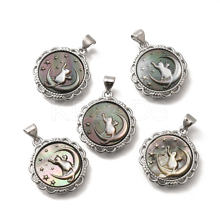 Brass with Natural Shell Carved Pendants KK-Z091-04P-01-1