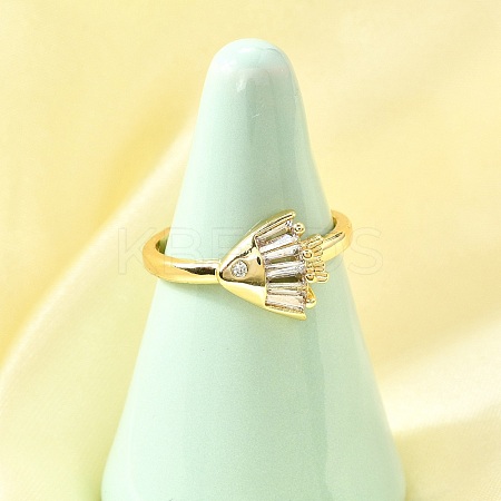Ocean Theme Brass Micro Pave Cubic Zirconia Cuff Rings for Women RJEW-F184-17D-G-1