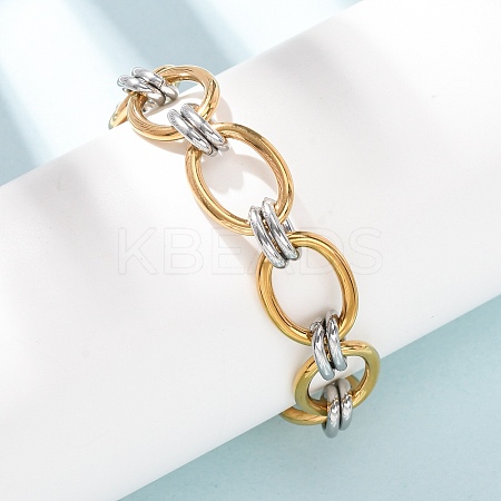 Two Tone 304 Stainless Steel Link Chain Bracelets for Women SA-CBA7B26-05GP-01-1