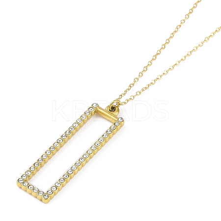 Ion Plating(IP) 304 Stainless Steel Crystal Rhinestone Rectangle Pendant Necklaces for Women NJEW-K276-19G-1