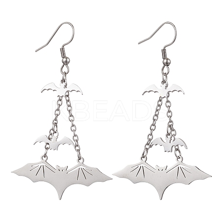 Tarnish Resistant 304 Stainless Steel Bat Pendants Dangle Earrings EJEW-TA00452-1