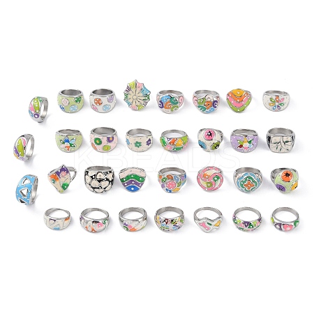 304 Stainless Steel Enamel Wide Finger Rings for Women STAS-U013-03A-P-1