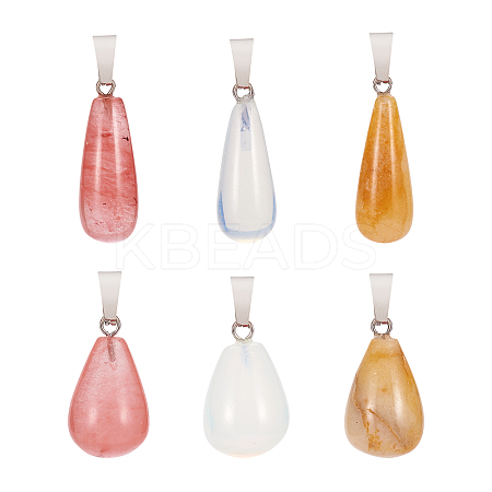 12Pcs 6 Style Natural & Synthetic Gemstone Pendants G-FW0001-23-1