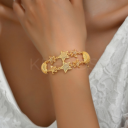 Fashionable Star & Bowknot Real 18K Gold Plated Brass Link Bracelets for Women YZ1723-1