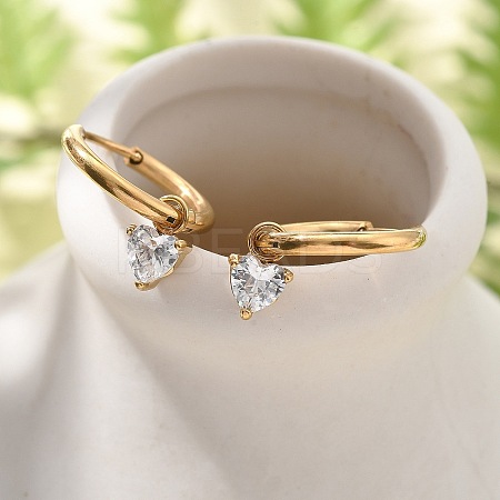 304 Stainless Steel Micro Pave Cubic Zirconia Hoop Earrings Ion Plating(IP) STAS-R004-03G-02-1