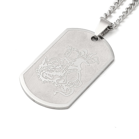 201 Stainless Steel Curb Chain Rectangle with Dragon Pendant Necklaces for Women LS-NJEW-M008-03P-1