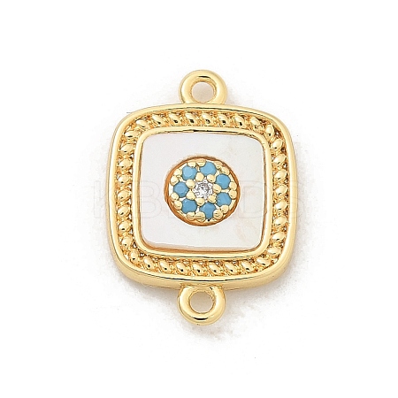 Brass Micro Pave Clear Cubic Zirconia Connector Charms KK-M303-04G-03-1