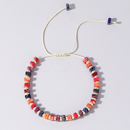 Adjustable Retro Boho Vintage Square Dyed Natural Imperial Jasper Braided Bead Bracelets for Women Men RP7679-3-1