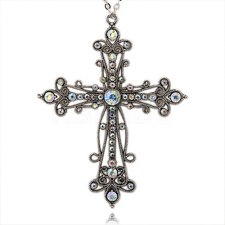 Tibetan Style Alloy Rhinestone Gothic Cross Big Pendants LS-RB-J144-28AS-1