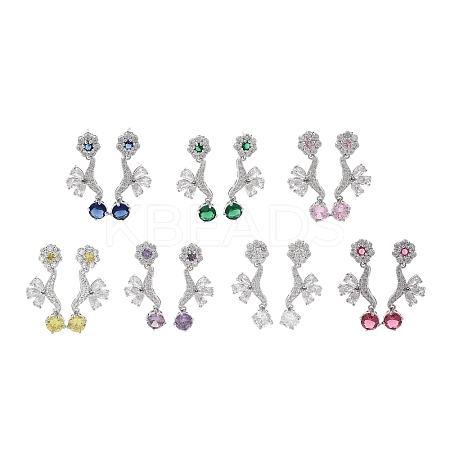 Brass Pave Cubic Zirconia Flower Stud Earrings for Women EJEW-I304-23P-1