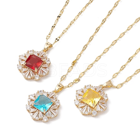 Brass Micro Pave Cubic Zirconia Pendant Necklaces NJEW-C039-07KCG-1