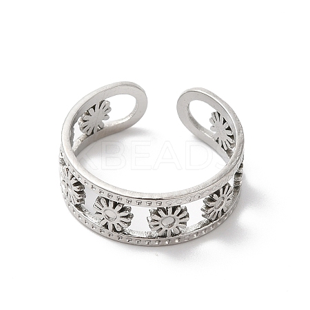 Non-Tarnish 304 Stainless Steel Flower Open Cuff Ring Finding STAS-K253-03P-1