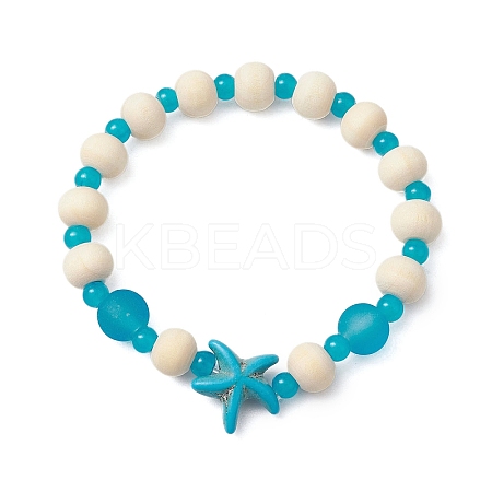 Synthetic Turquoise & Wood & Glass Beaded Stretch Bracelets for Boys Girls BJEW-JB11125-02-1