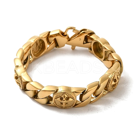 Ion Plating(IP) 304 Stainless Steel Cross Cuban Link Chain Bracelets for Women Men BJEW-Q341-02G-1