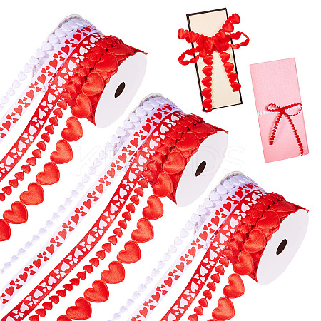 3 Rolls 5 Styles Valentine's Day Polyester Lace Ribbons OCOR-TA0002-19-1