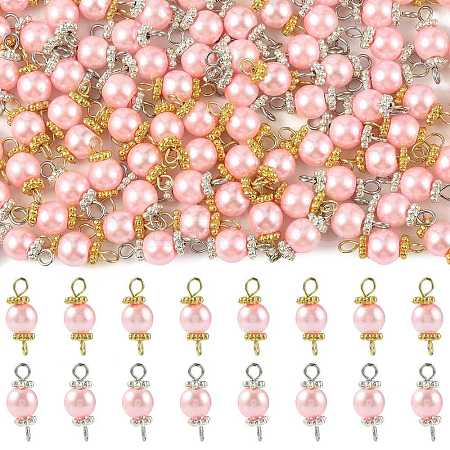 96Pcs 2 Colors Round Glass Pearl & Alloy Connector Charms PALLOY-FS00060-1