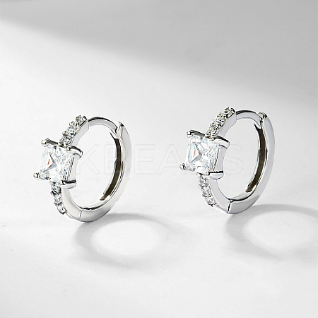 Anti-Tarnish Rhodium Plated Platinum 925 Sterling Silver Hoop Earrings OB9176-4-1