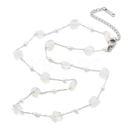 Opalite Nuggets Link Chain Necklaces NJEW-H041-06P-02-1