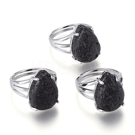 Adjustable Natural Lava Rock Finger Rings RJEW-F107-A10-1
