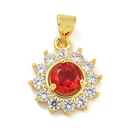 Flower Rack Plating Brass Micro Pave Cubic Zirconia Pendants KK-G513-92G-01-1
