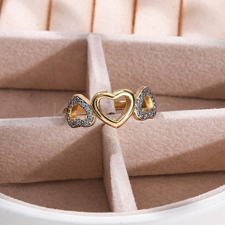 Brass Micro Pave Clear Cubic Zirconia Cuff Finger Rings for Women RJEW-C116-09G-1