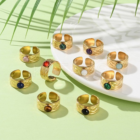Round Natural & Synthetic Gemstone Finger Rings RJEW-Q004-06G-1