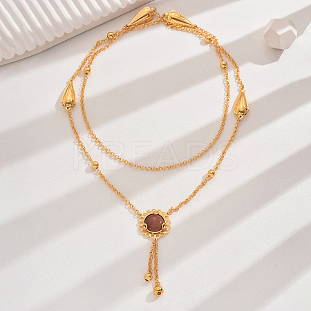 Vintage Classic Elegant Brass Pave Synthetic Goldstone Fashion European Flower Lariat Necklaces YP1848-1-1