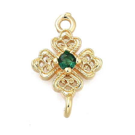 Brass Green Cubic Zirconia Clover Connector Charms KK-Q048-12G-1